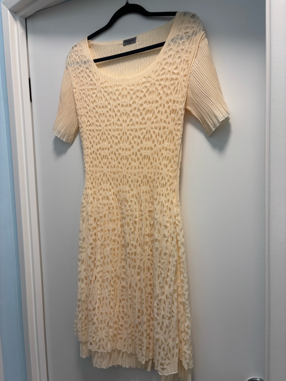 Cream Knit Short-Sleeve Midi Dress
